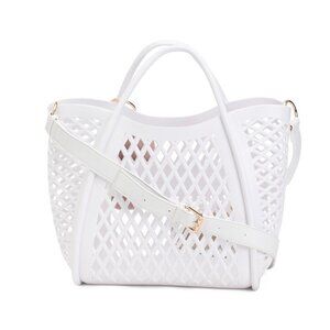 NWT Nanette Lepore Large White Leon Tote EVA Open Mesh with Removable Pouch